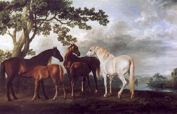 George Stubbs Mares and Foals in a Landscape. oil painting picture